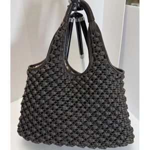 Banana Republic Brown‎ Woven Tote Bag Purse Leather Trim Boho Hippie Y2K